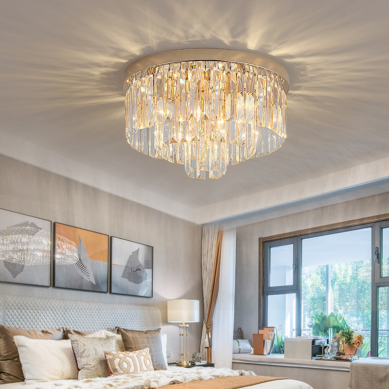 Vintage Gold LED Crystal Flush Ceiling Light for Bedroom