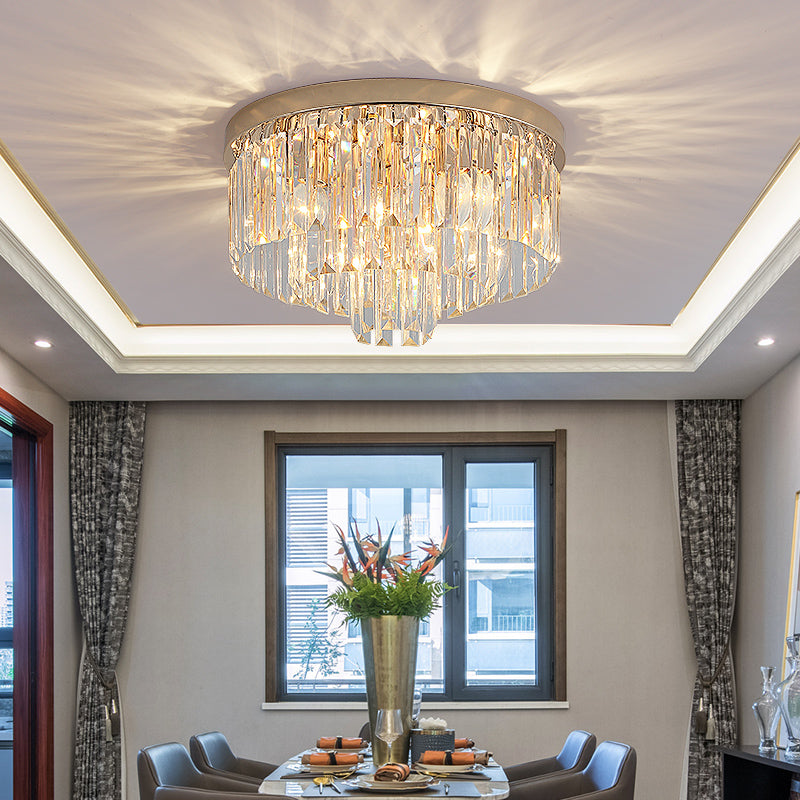 Vintage Gold LED Crystal Flush Ceiling Light for Bedroom