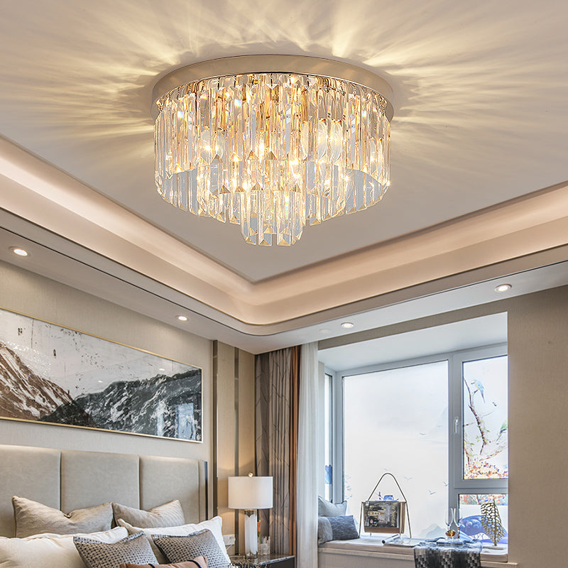 Vintage Gold LED Crystal Flush Ceiling Light for Bedroom