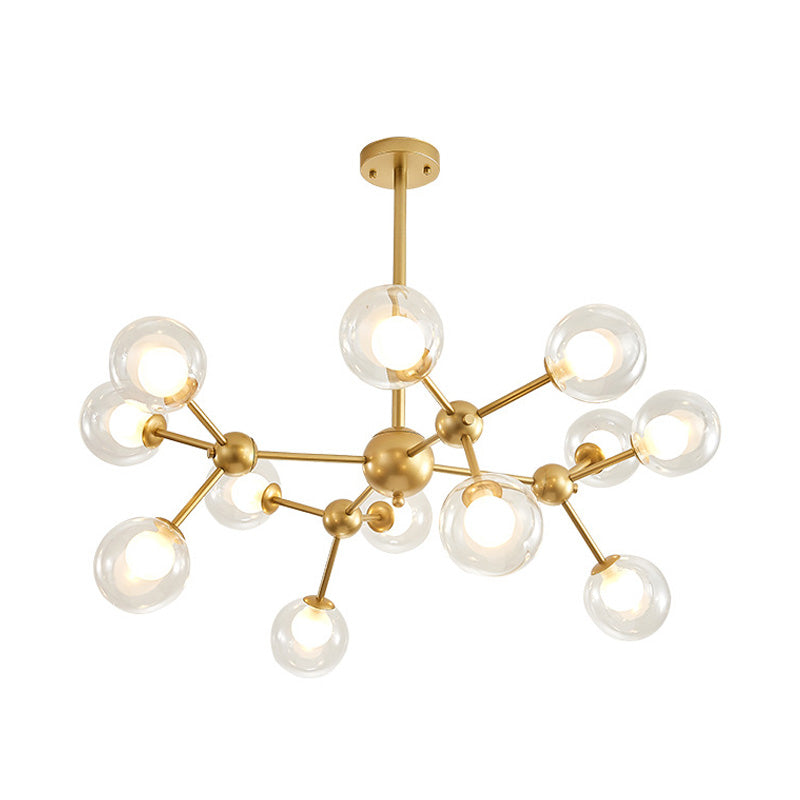 Modern Clear Glass Bubble Chandelier with Starburst Design - 9/12/15 Lights Hanging Light Fixture in Black/Gold