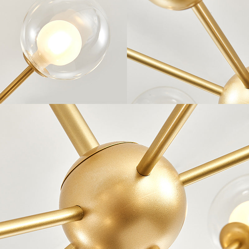 Modern Clear Glass Bubble Chandelier with Starburst Design - 9/12/15 Lights Hanging Light Fixture in Black/Gold