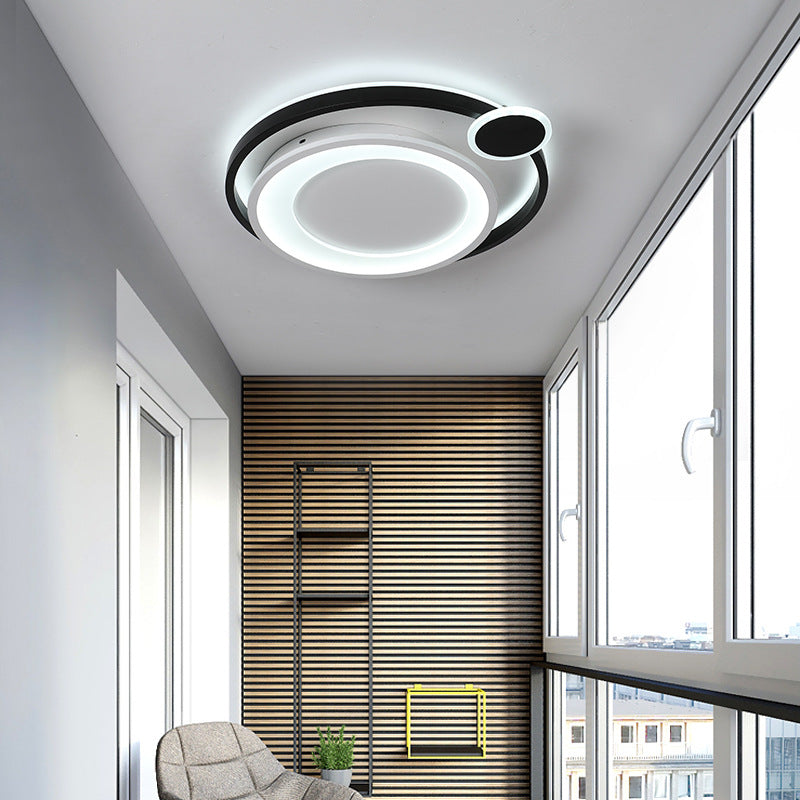 Nordic Metal Ceiling Mounted LED Flush Mount Light in Black/White with Wide Orbit Design - 15"/18"/21.5" Warm/White