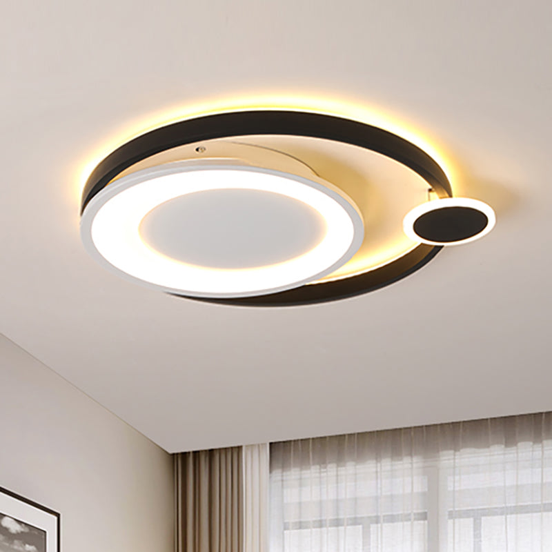 Nordic Metal Ceiling Mounted LED Flush Mount Light in Black/White with Wide Orbit Design - 15"/18"/21.5" Warm/White