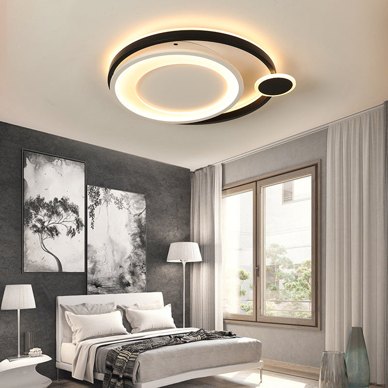 Nordic Metal Ceiling Mounted LED Flush Mount Light in Black/White with Wide Orbit Design - 15"/18"/21.5" Warm/White