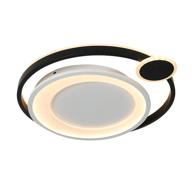 Nordic Metal Ceiling Mounted LED Flush Mount Light in Black/White with Wide Orbit Design - 15"/18"/21.5" Warm/White