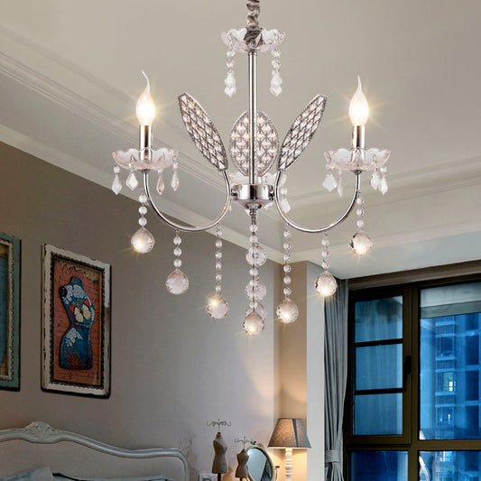 Vintage Silver Chandelier with Candle and Crystal Ball Decoration - 3/5-Head ceiling Lamp