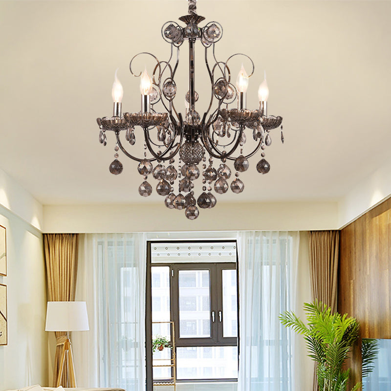 Vintage Style Smoke Gray Crystal Chandelier Light - Pendant Lighting for Dining Room - 3/5 Candle Lights