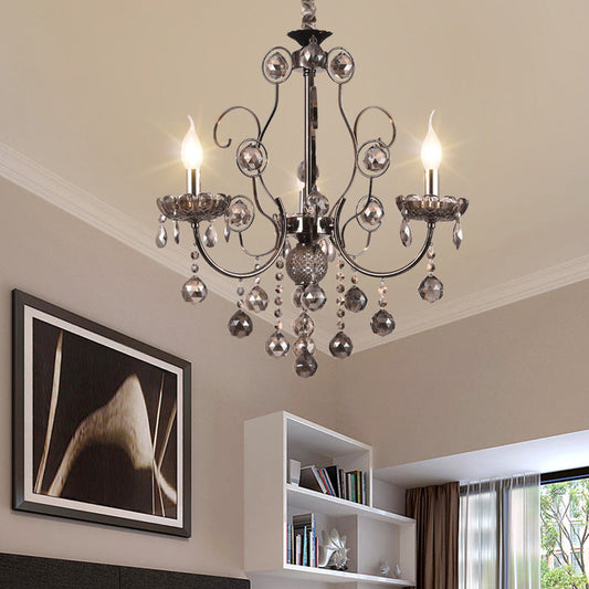 Vintage Style Smoke Gray Crystal Chandelier Light - Pendant Lighting for Dining Room - 3/5 Candle Lights