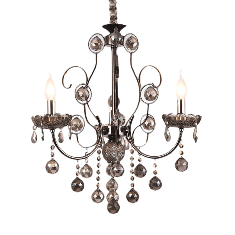Vintage Style Smoke Gray Crystal Chandelier Light - Pendant Lighting for Dining Room - 3/5 Candle Lights