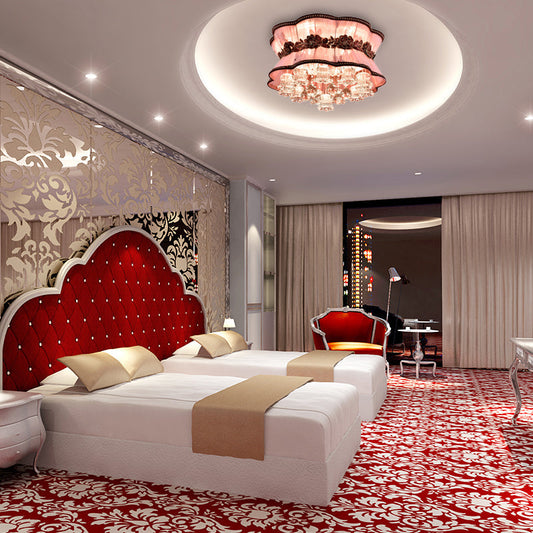 Modern Pink Flower LED Ceiling Mount Light with Crystal Deco – Flush Ceiling Light for Hotel
