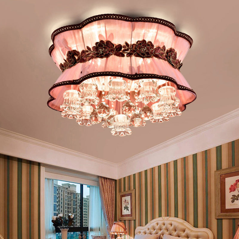 Modern Pink Flower LED Ceiling Mount Light with Crystal Deco – Flush Ceiling Light for Hotel