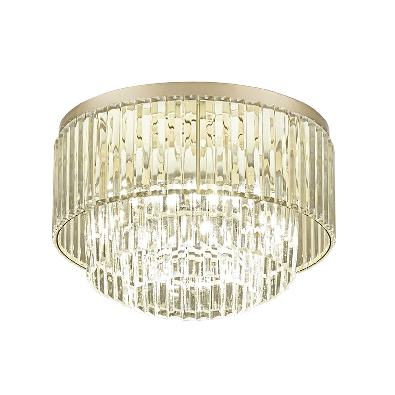 Modernist Drum Ceiling Lamp - Clear Crystal, 12"/16" Width, Flush Mount Lighting for Living Room