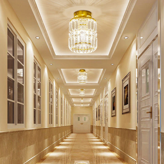 Modern Crystal Cylinder Semi-Flush Ceiling Light Fixture - Clear Shade for Corridor Mounting
