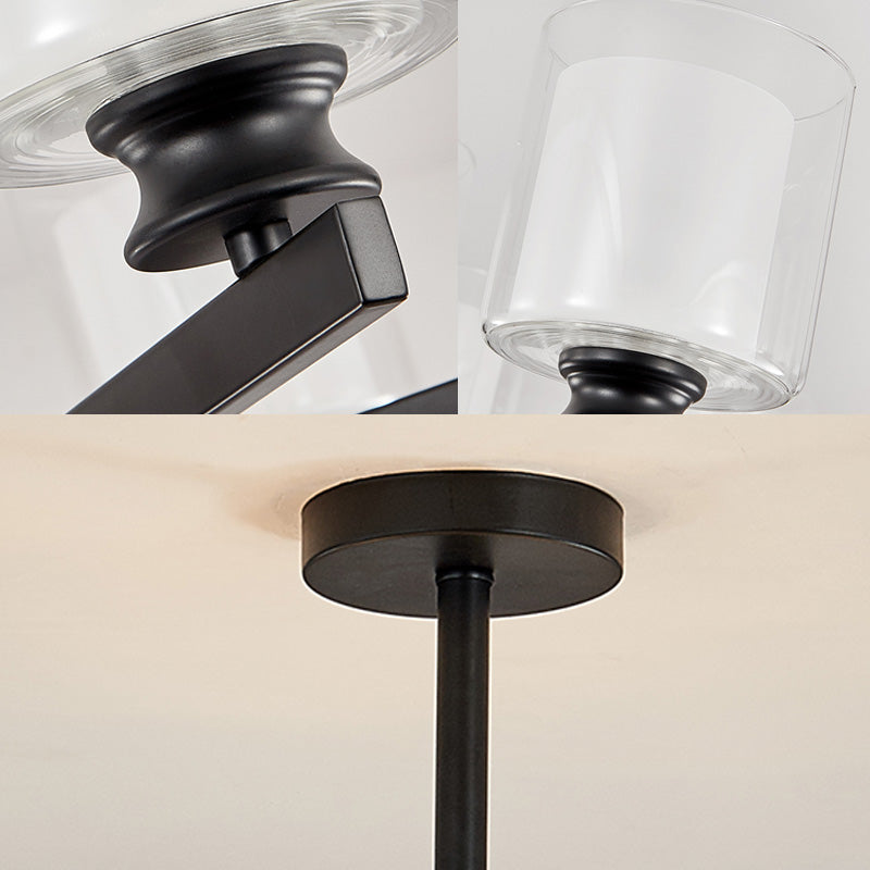 Lustre en verre blanc moderniste à 2 niveaux avec design radial - 12 lumières : luminaire suspendu noir/doré/argenté