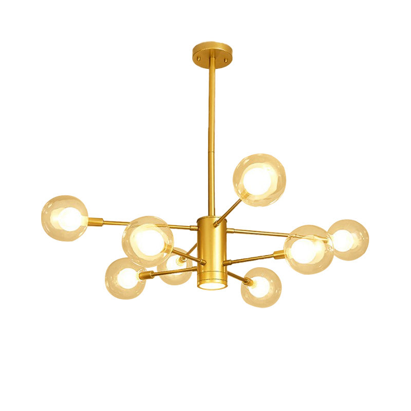 Lustre moderne en or avec abat-jour en verre transparent - 6/8 lumières, idéal pour suspendre au plafond du salon