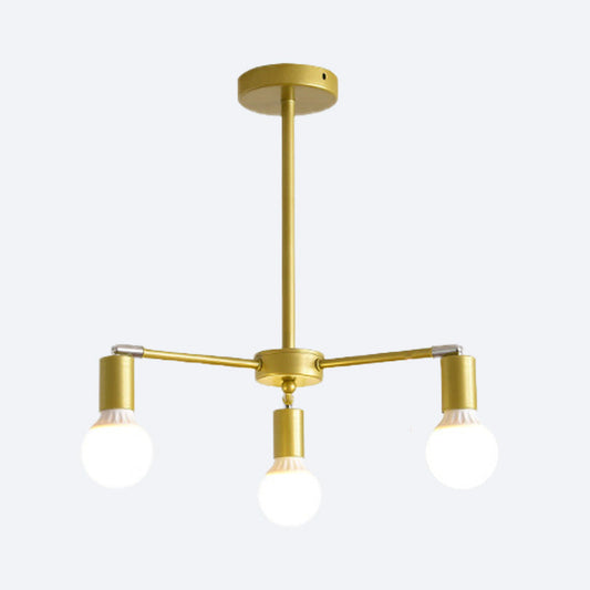 Gold Radial Metal Chandelier with Hanging Lights for Bedroom - Modern Design with Bare Bulb