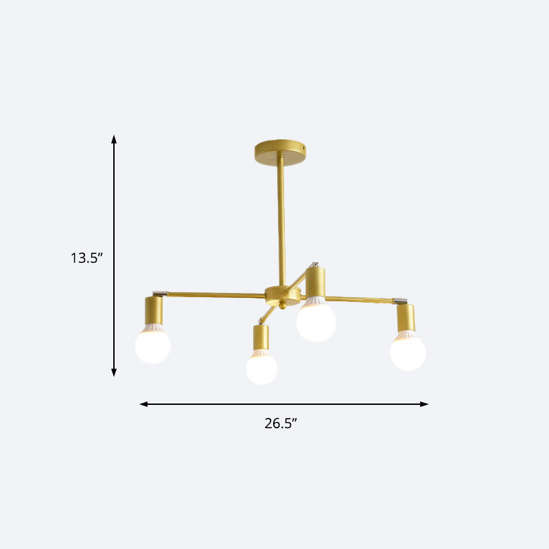 Gold Radial Metal Chandelier with Hanging Lights for Bedroom - Modern Design with Bare Bulb