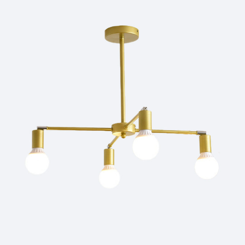 Gold Radial Metal Chandelier with Hanging Lights for Bedroom - Modern Design with Bare Bulb