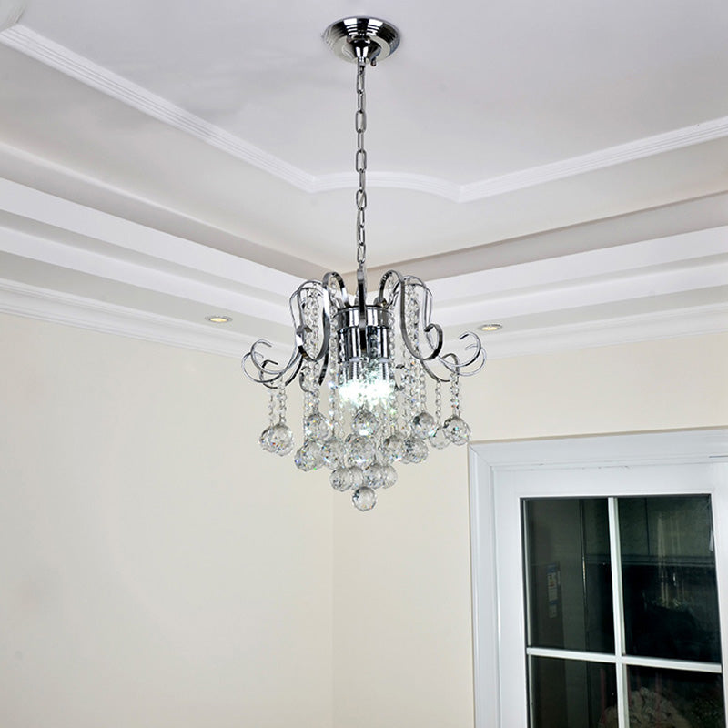 Modern Geometric Crystal Ball Pendant Light - Chrome Finish - 4 Lights