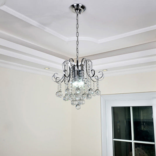 Modern Geometric Crystal Ball Pendant Light - Chrome Finish - 4 Lights