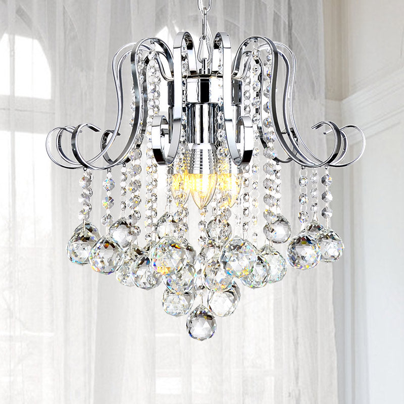 Modern Geometric Crystal Ball Pendant Light - Chrome Finish - 4 Lights