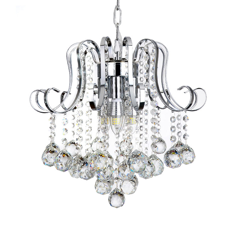 Modern Geometric Crystal Ball Pendant Light - Chrome Finish - 4 Lights