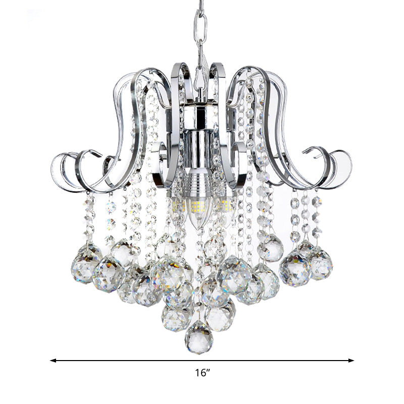 Modern Geometric Crystal Ball Pendant Light - Chrome Finish - 4 Lights