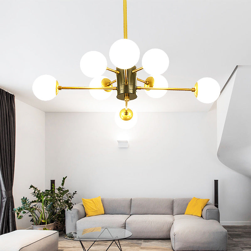 Lustre en verre laiteux moderniste avec design éclaté - Plafonnier suspendu à 6/8/9 lumières en or