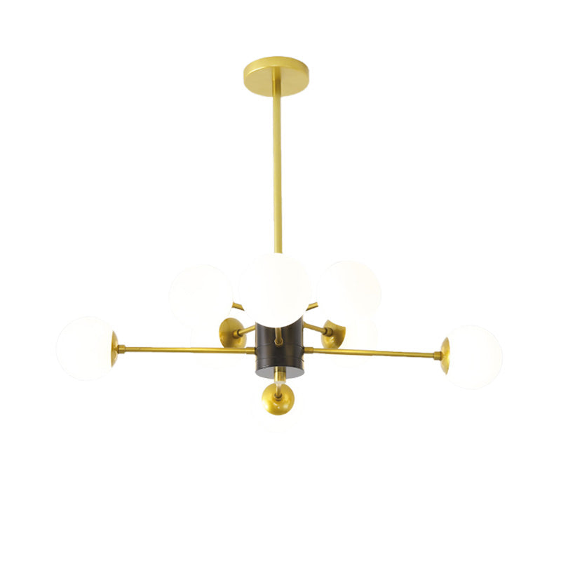 Lustre en verre laiteux moderniste avec design éclaté - Plafonnier suspendu à 6/8/9 lumières en or
