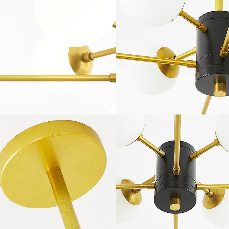 Lustre en verre laiteux moderniste avec design éclaté - Plafonnier suspendu à 6/8/9 lumières en or