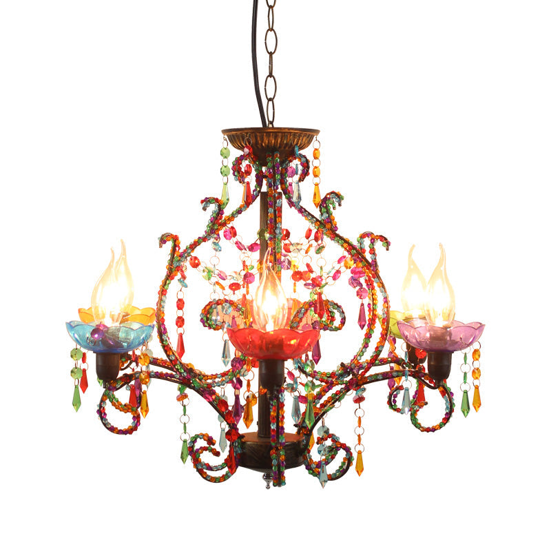 Bohemia Crystal Beaded Pendant Chandelier Light - 6-Light Copper Hanging Lamp