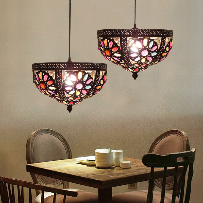 Rustic Vintage Copper Pendant Lighting with Crystal Bead - Ideal for Dining Room