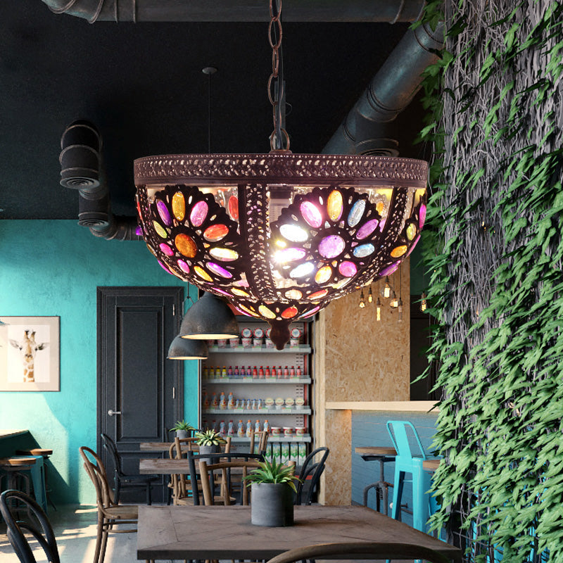 Copper Pendant Lamp With Crystal Beads For Rustic Vintage Dining Room Lighting