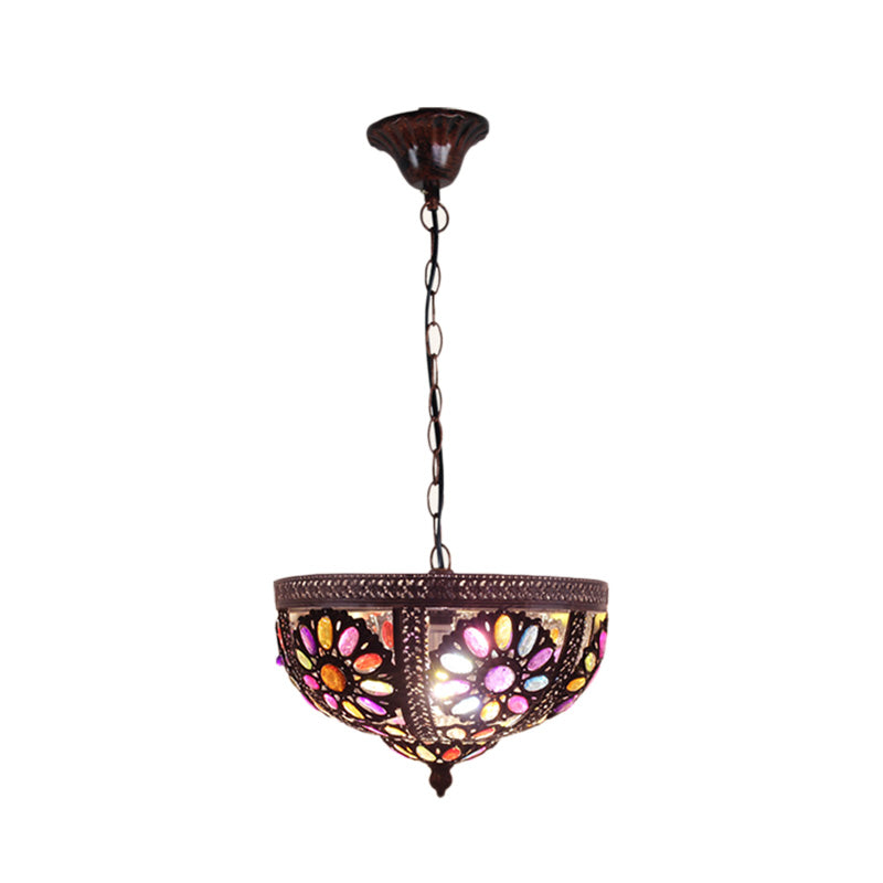 Rustic Vintage Copper Pendant Lighting with Crystal Bead - Ideal for Dining Room