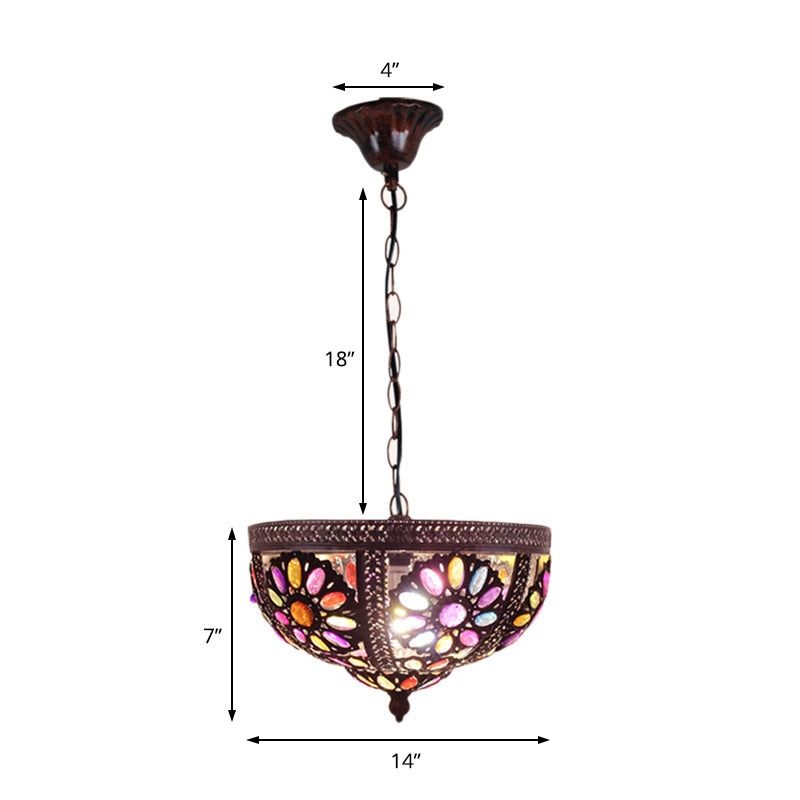 Copper Pendant Lamp With Crystal Beads For Rustic Vintage Dining Room Lighting