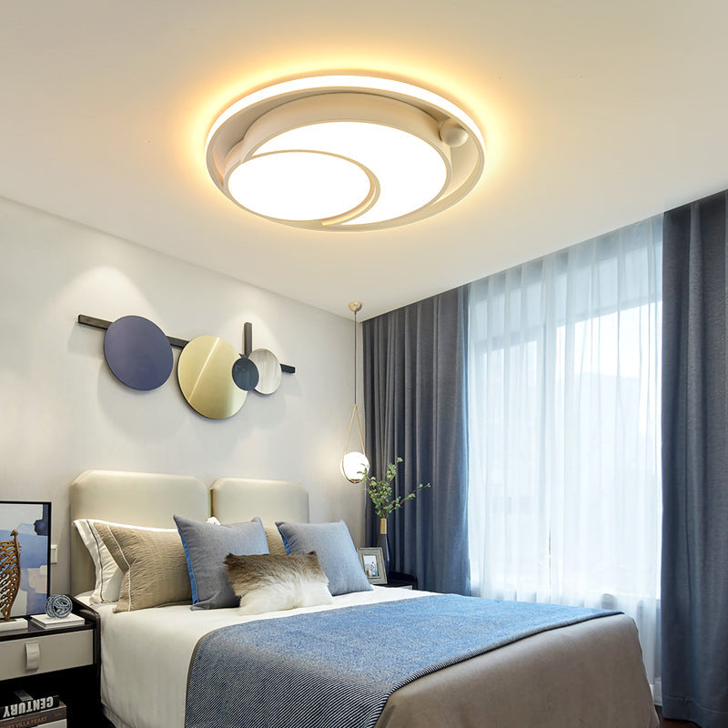 Nordic Acrylic LED Ceiling Mounted Light for Bedroom - White/Black Flush Mount Ceiling Light, Warm/White Glow, 18"/21.5" Dia