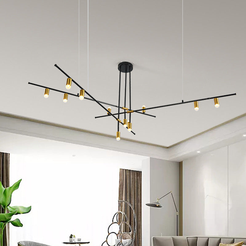 Modern Metal Rectilinear Chandelier Light: Black Ceiling Fixture (3/4/9 Lights)