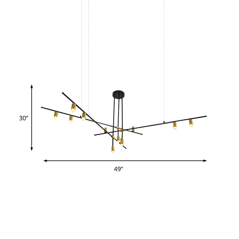 Modern Metal Rectilinear Chandelier Light: Black Ceiling Fixture (3/4/9 Lights)