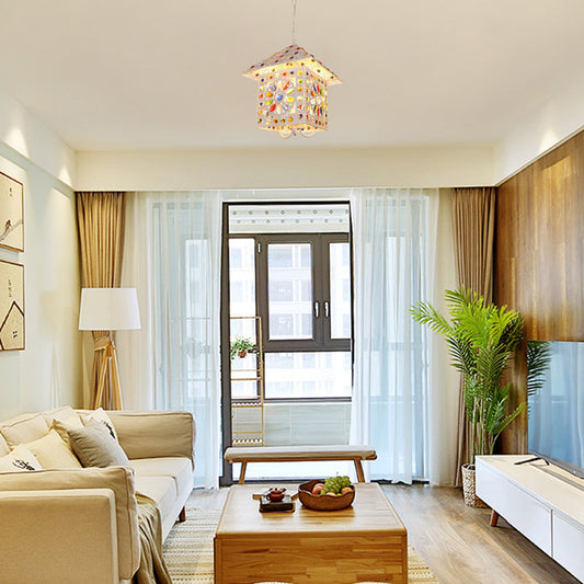 Bohemia House Metal Chandelier Light with Crystal Gem Accents - 3 Lights Pendant Lamp in White Finish