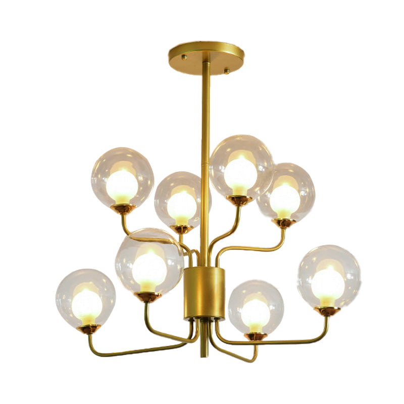 Contemporary 2-Tier Ball Clear Glass Chandelier with Radial Design - 8/12/18 Lights - Black/Gold Hanging Light Fixture