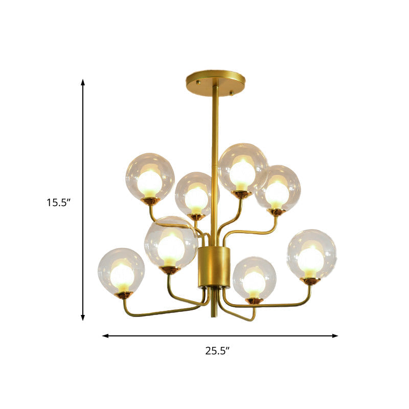 Contemporary 2-Tier Ball Clear Glass Chandelier with Radial Design - 8/12/18 Lights - Black/Gold Hanging Light Fixture