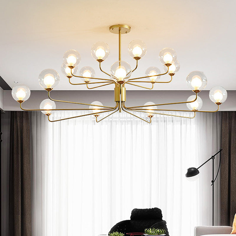 Contemporary 2-Tier Ball Clear Glass Chandelier with Radial Design - 8/12/18 Lights - Black/Gold Hanging Light Fixture