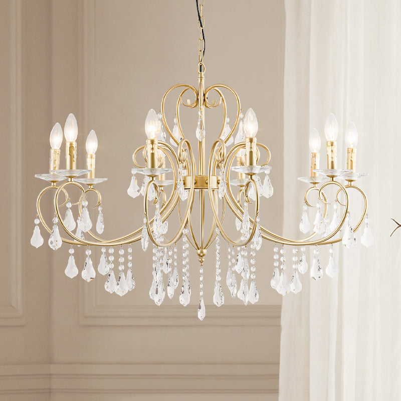 Modern Style Hanging Candle Lamp with Crystal Accent, 3/6 Lights Chandelier in Gold