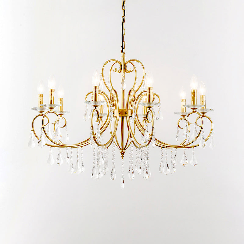 Modern Style Hanging Candle Lamp with Crystal Accent, 3/6 Lights Chandelier in Gold