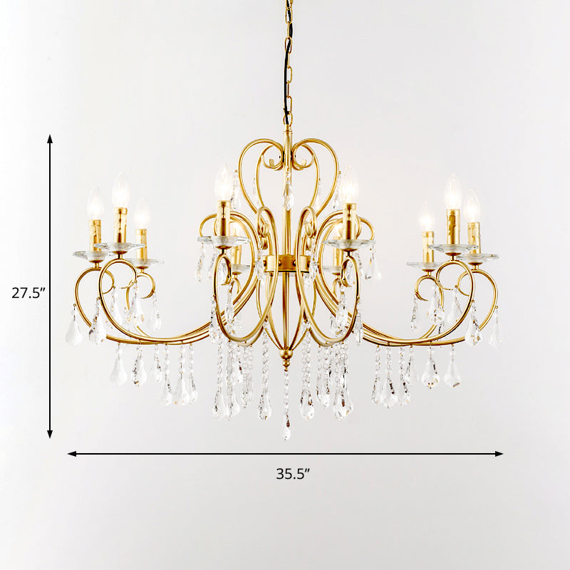 Modern Style Hanging Candle Lamp with Crystal Accent, 3/6 Lights Chandelier in Gold