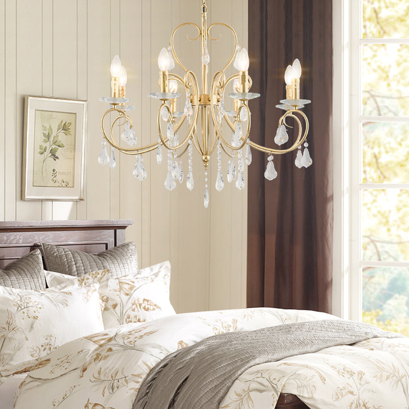 Modern Style Hanging Candle Lamp with Crystal Accent, 3/6 Lights Chandelier in Gold