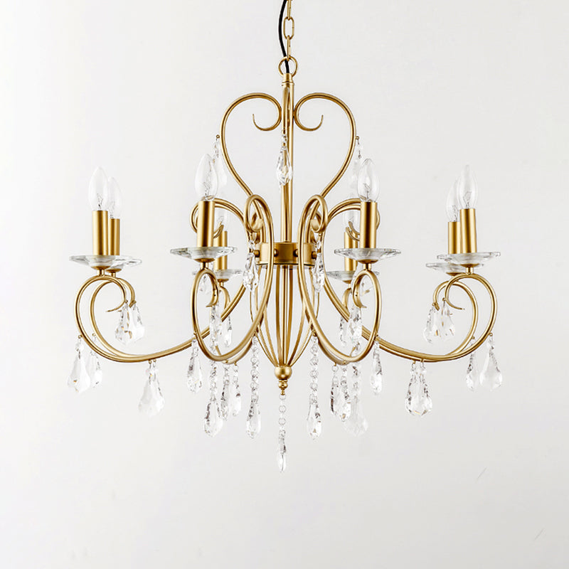 Modern Style Hanging Candle Lamp with Crystal Accent, 3/6 Lights Chandelier in Gold