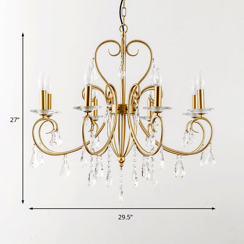 Modern Style Hanging Candle Lamp with Crystal Accent, 3/6 Lights Chandelier in Gold
