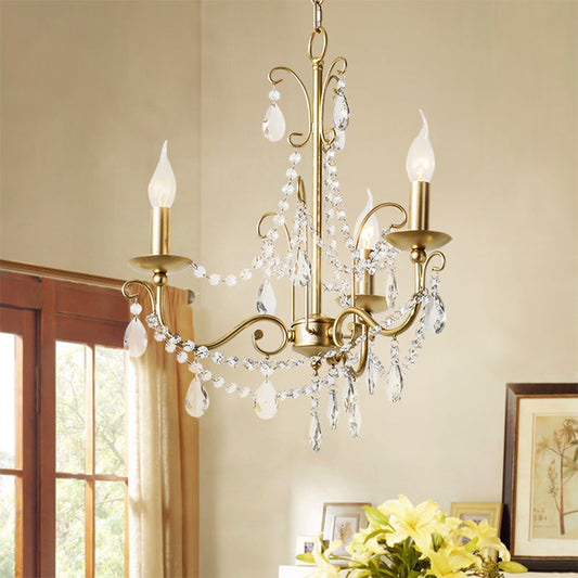 Modern Crystal Beaded Pendant Light – Champagne Finish, 3/6 Bulbs, Ceiling Mount