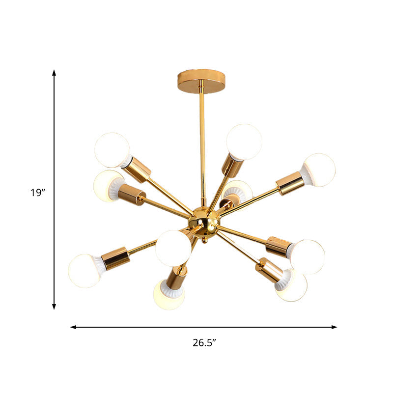 Modern Metal Starburst Chandelier Light - 6/10/12 Lights 26/38.5 Wide Gold Finish Bare Bulb Hanging